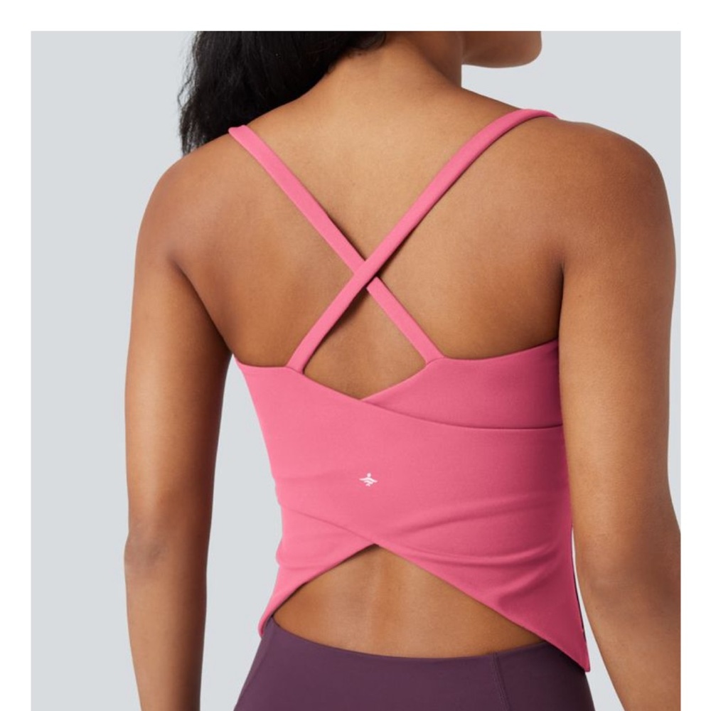 Scoop Neck Crisscross Back Crossover Hem Yoga Cami Top